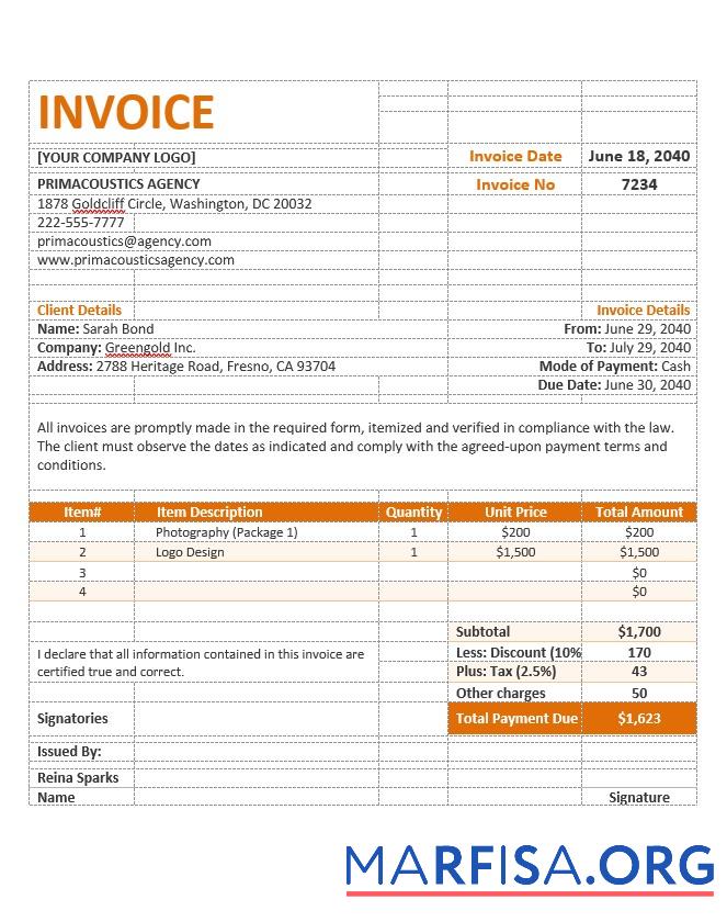 Blank Sample Agency Invoice template